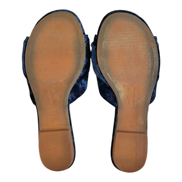 Neiman Marcus Blue Velvet Bow Tie Slides Flat Mules Women Size 5.5 - Picture 5 of 6